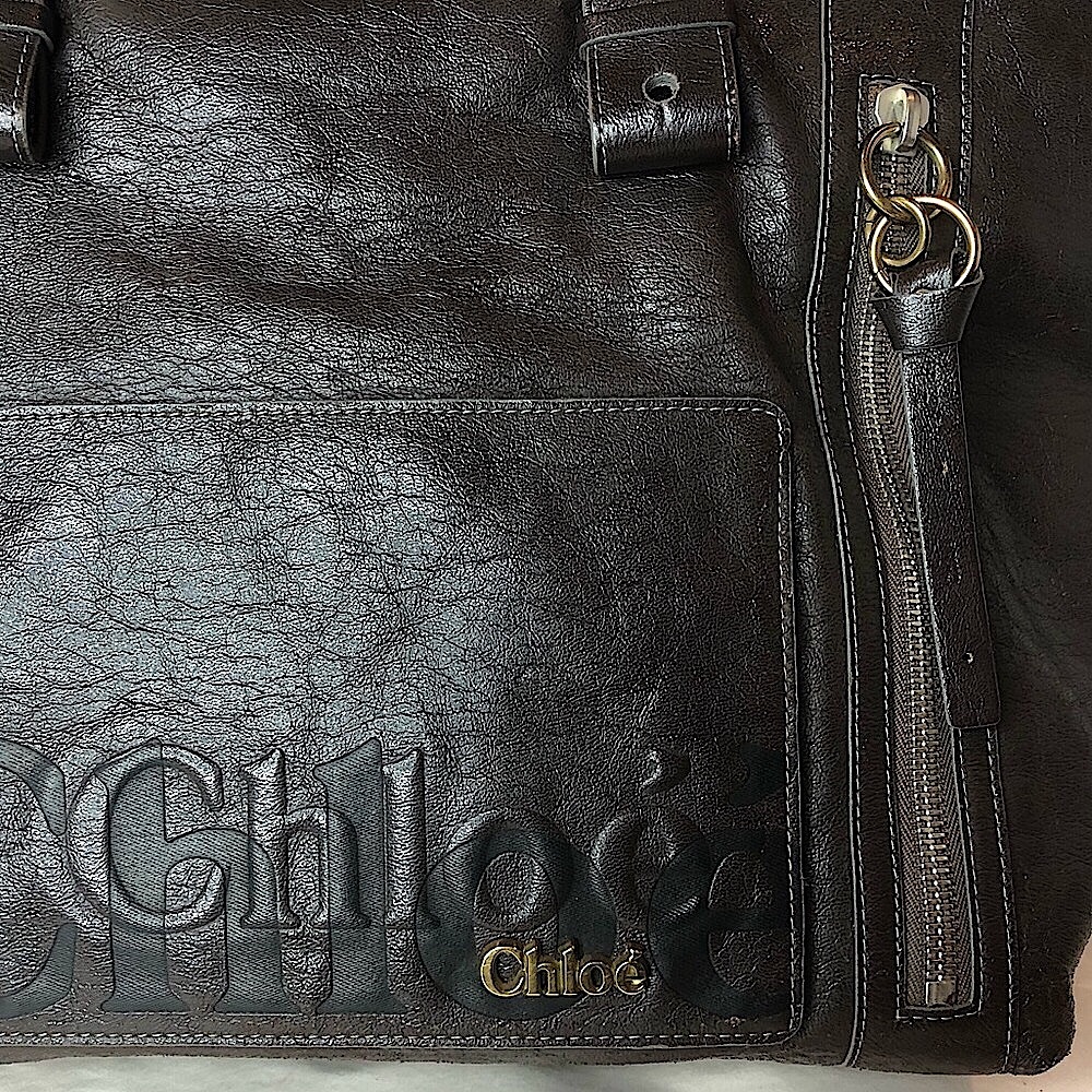 CHLOE ECLIPSE Logo Chocolate Brown Shoulder Bag with Exterior Zipper Pockets - Picture 4 of 16